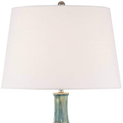 26" High Gourd Mid Century Modern Coastal Table Lamps Set of 2 Teal Ceramic Fabric