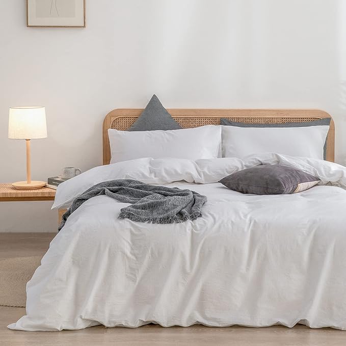 Duvet Cover Set 100% Washed Cotton Linen Feel Super Soft Comfortable Chic