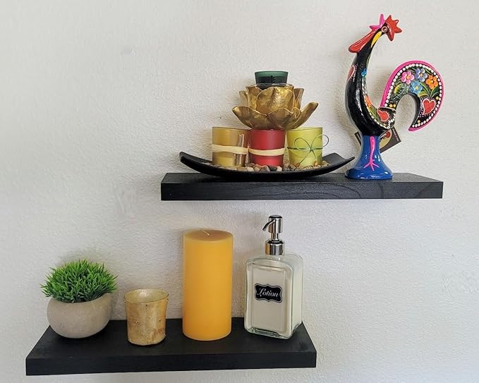 Floating Shelves for Wall | 2 Black Wood Shelves for Wall | Floating Shelves for Bathroom