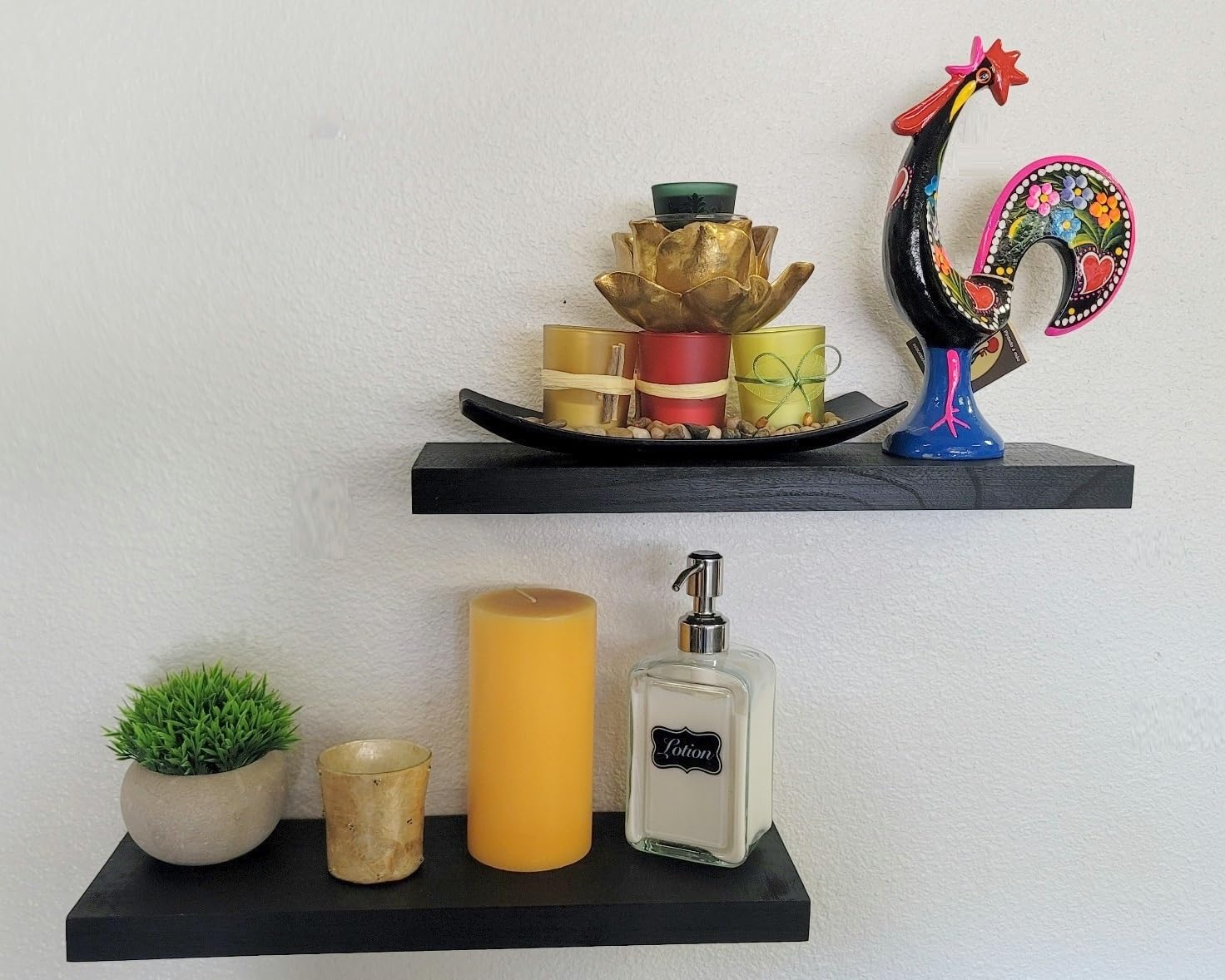 Floating Shelves for Wall | 2 Black Wood Shelves for Wall | Floating Shelves for Bathroom