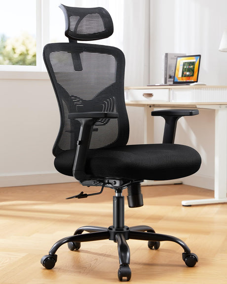 Ergonomic Office Chair, High Back Desk Chair with S-Shaped Backrest, Adjustable Lumbar Support, Headrest