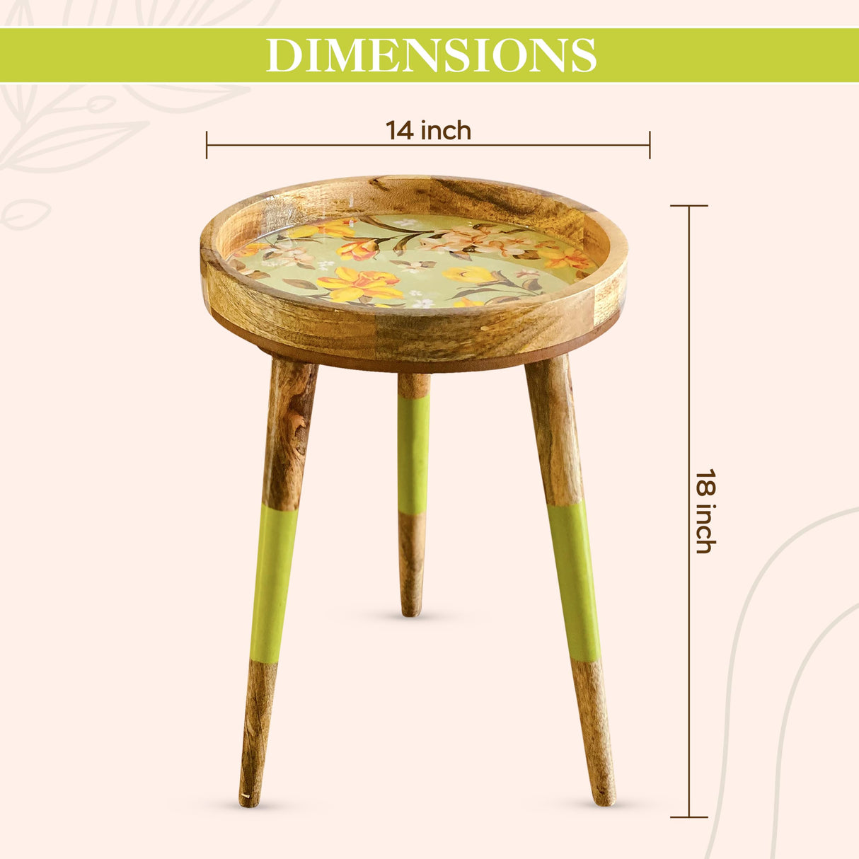 Round wooden side table, end table for living room, bedside, center table