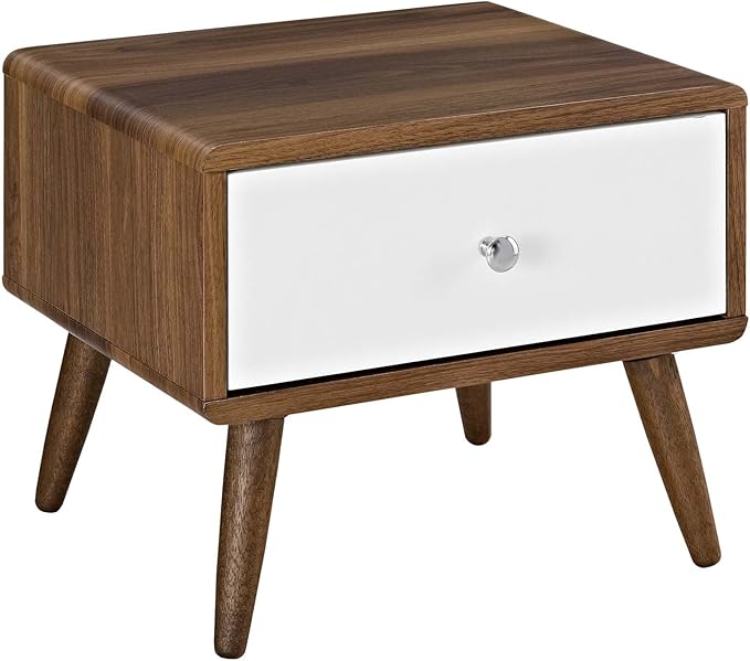 Transmit Mid-Century Modern Wood Walnut White, 2-Drawer Nightstand