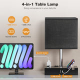 Fully Dimmable Bedside Lamps for Bedroom with USB C Ports, Kakanuo Black USB Table