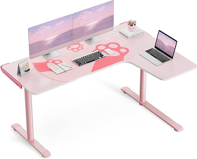 L Shaped Gaming Desk, 60 Inch L60 Home Office Corner PC Computer Gamer Table