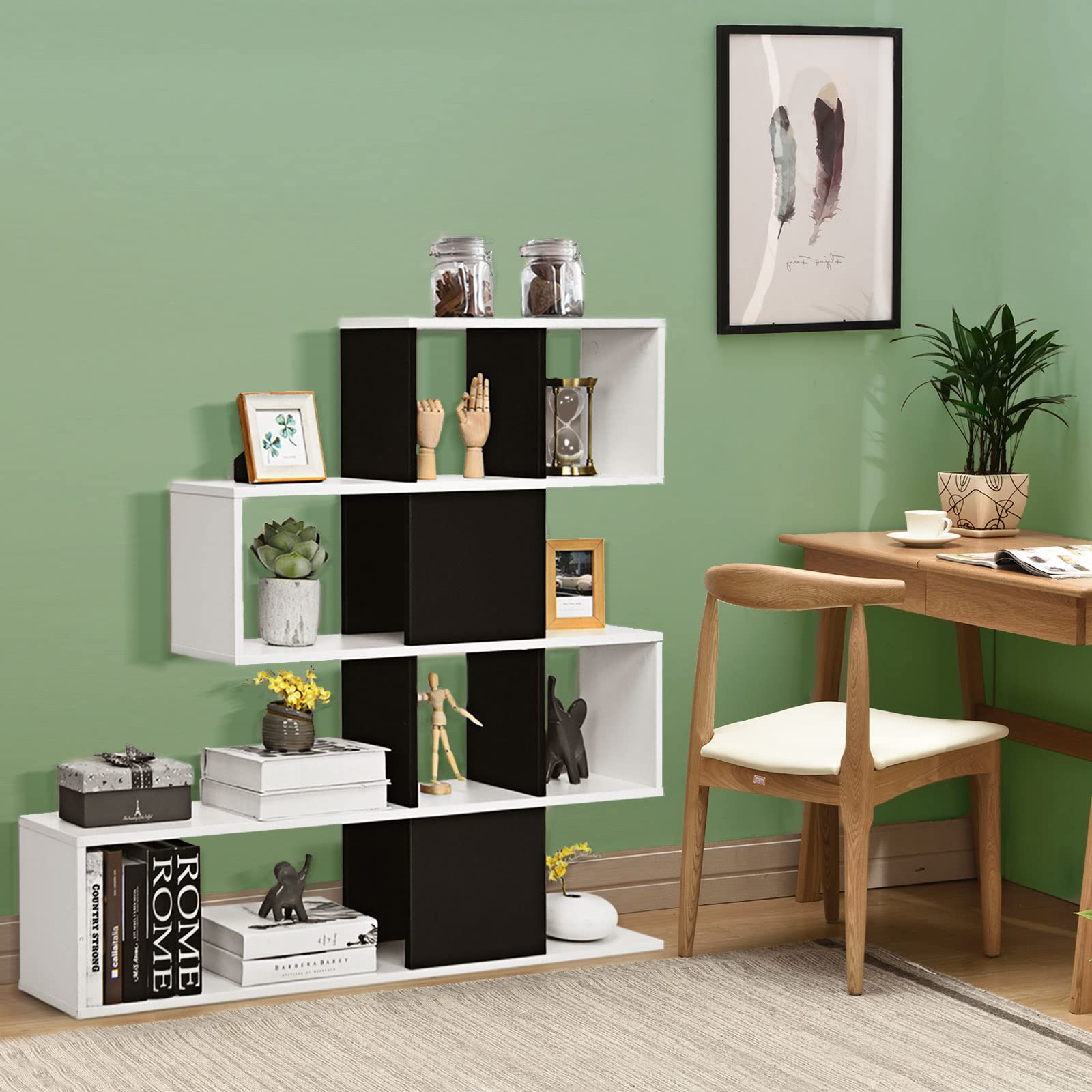 8 Cubes Bookshelf, Modern Ladder Corner Bookcase, 8-Cube Open Stepped Storage Bookcase, 5-Tier Display Shelf for Home Office, 47 x 8 x 43 Inch, Living Room Divider Bookcase