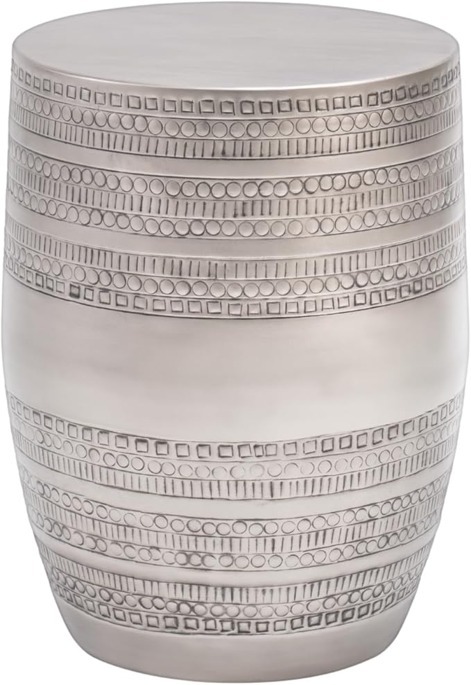 Modern Round Aluminum Hammered Embossed Texturing Metal Drum Coffee Table