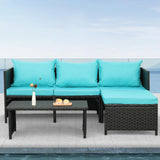 3-Piece Outdoor PE Rattan Furniture Set Patio Black Wicker Conversation Loveseat Sofa