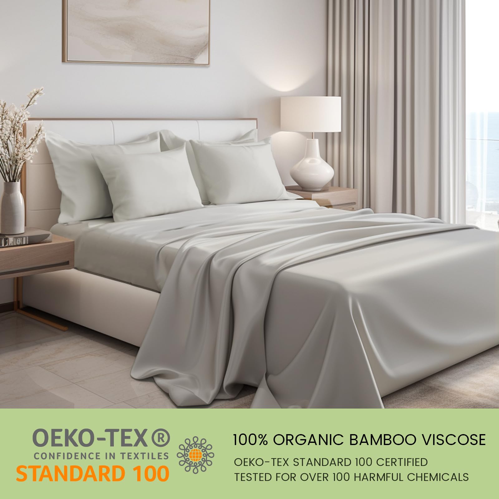 Sheets Queen Size Bed Sheets 4-Pcs Set - 100% Organic Bamboo Viscose 400