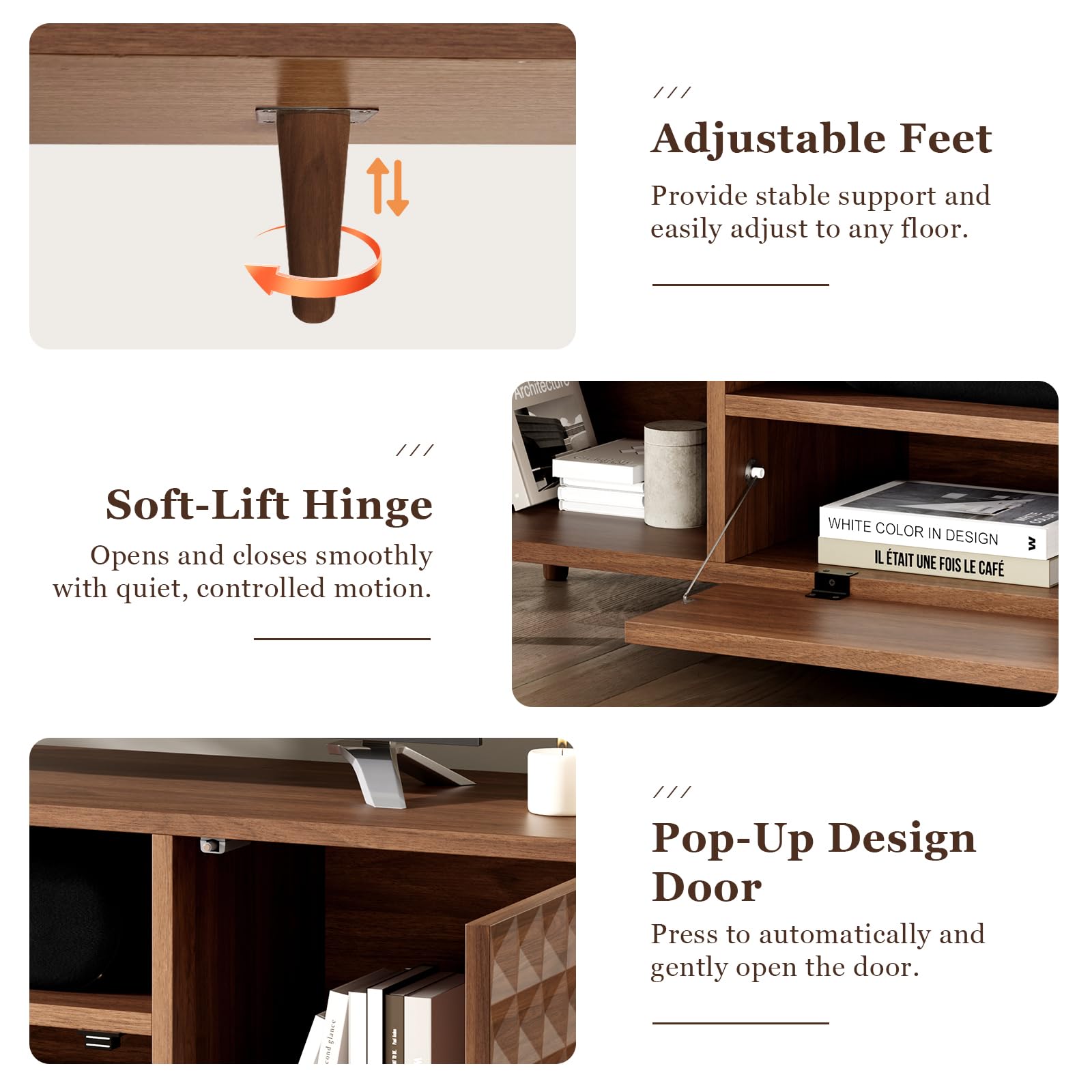 65 Inch TV Stand with Diamond Panel - Modern Entertainment Center