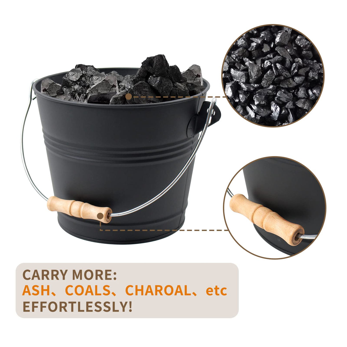 Ash Bucket with Lid and Shovel, 1.3 Gallon Fireplace Bucket for Ashe