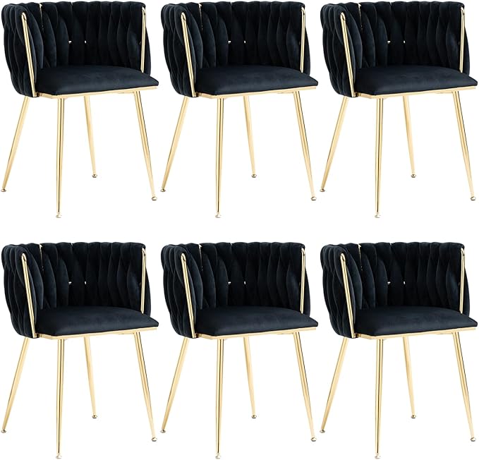 Velvet Dining Chairs Set of 4, Modern Upholstered Dining Chairs with Gold Metal Legs for