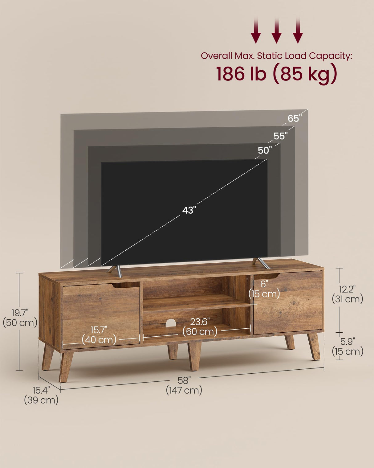 58-Inch TV Stand for 65-Inch TVs with Adjustable Shelf