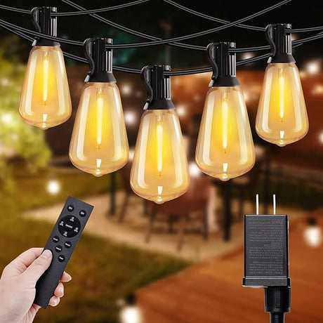 50ft LED String Lights with Remote, 25+1Bulbs Dimmable Patio Lights Outdoor, 24V