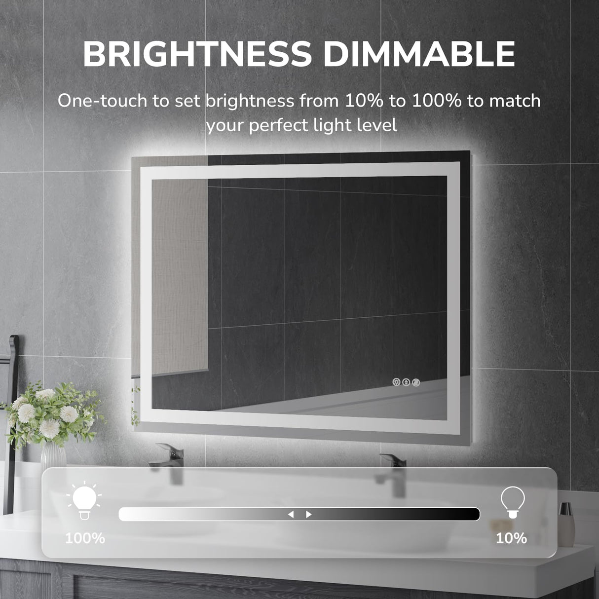 USHOWER 48x36 Inch Modern LED Bathroom Mirror - Smart Backlit Vanity Mirror with Anti-Fog, Dimmable Lights, Wall Mounted, 1/5 Inch Tempered Glass