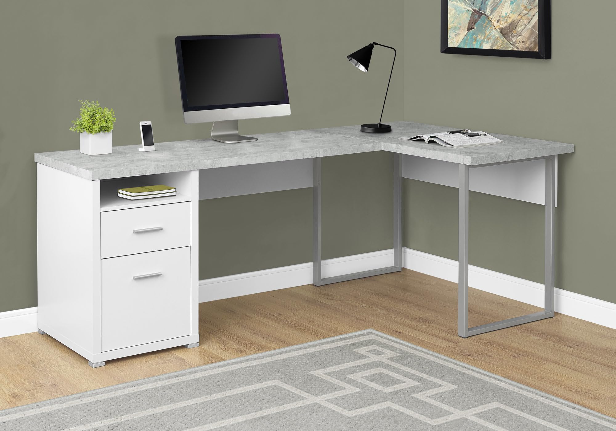 Computer Desk Left or Right Facing White / Cement-Look 80"L