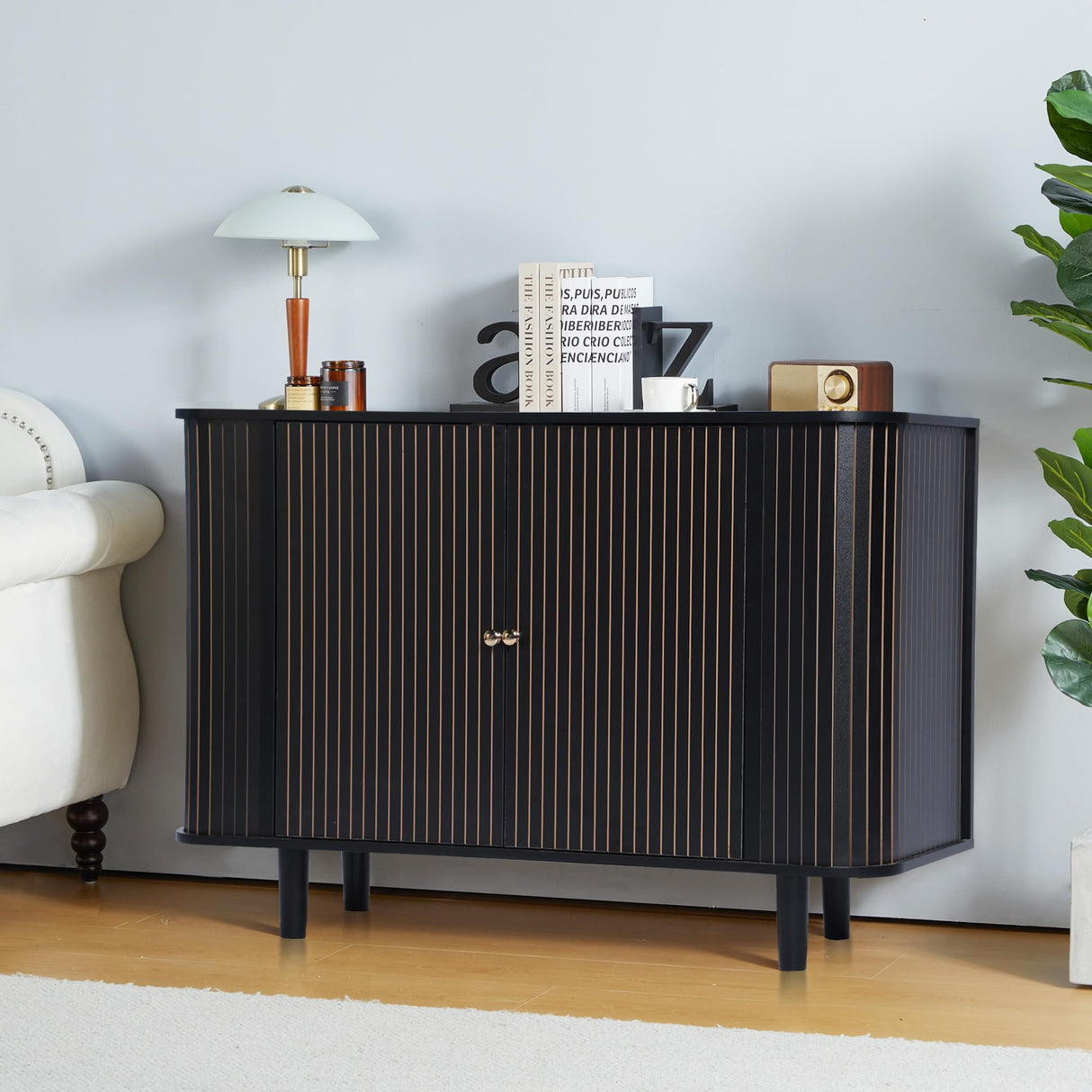 Storage Cabinet, Sideboard Buffet Cabinet with Stripping Decorated Design