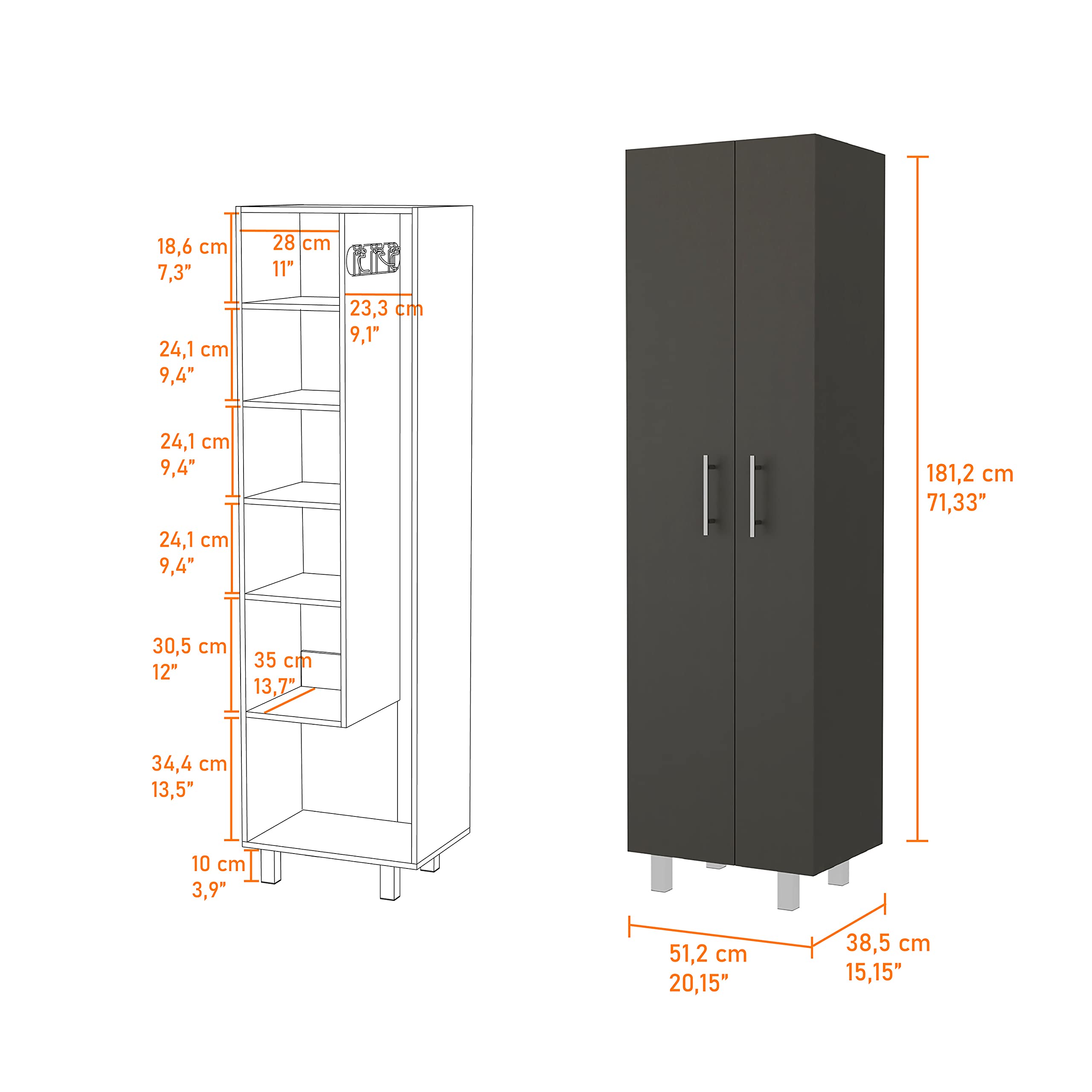 Office Cabinets, 15.16"x20.16"x71.34", Black