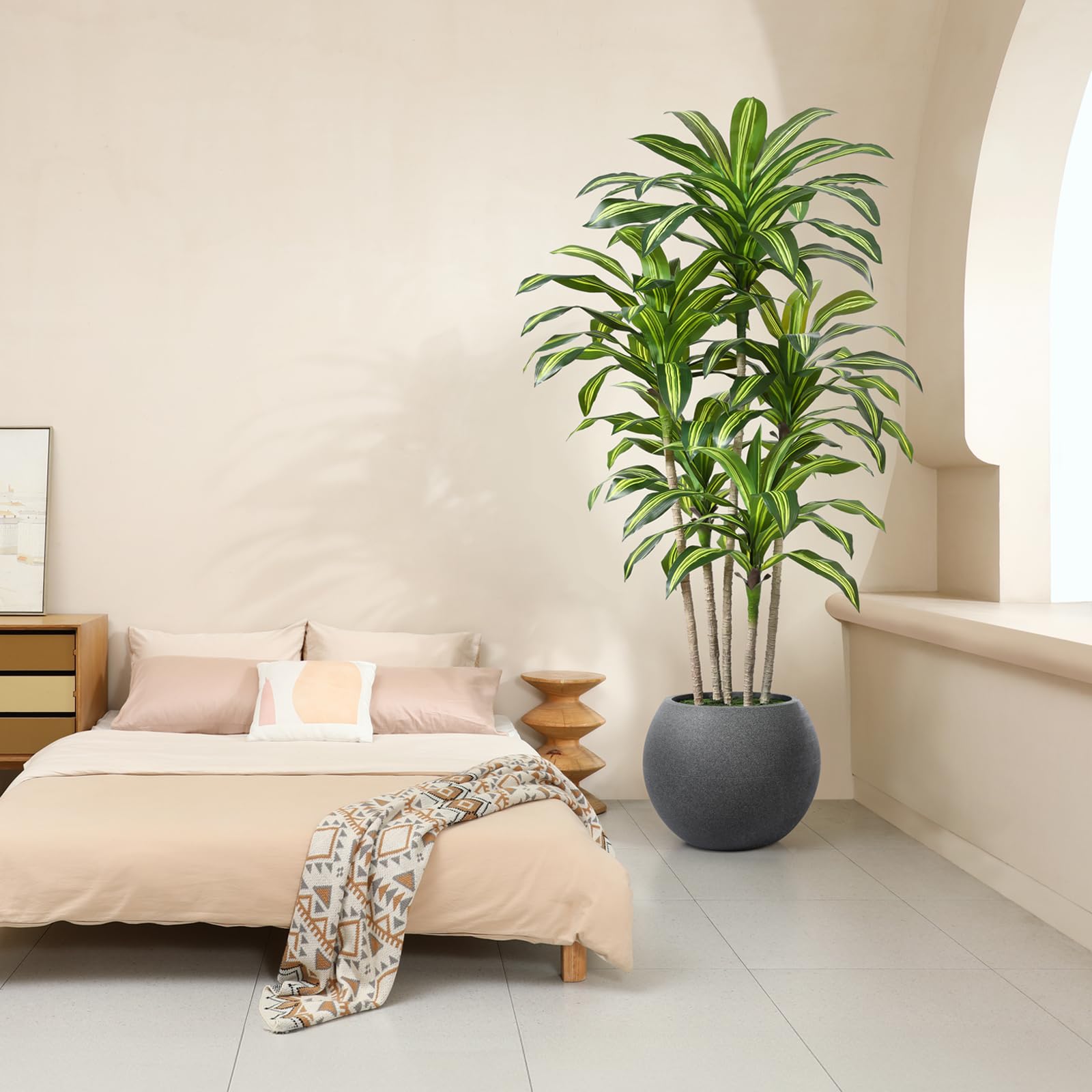 Artificial Dracaena Tree,7FT Tall Fake Tree in 20" Grey Round Pot with Lifelike Moss