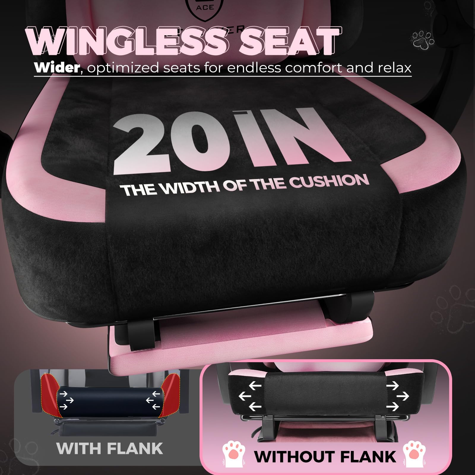 Pink Gaming Chair with Cat Ears - Ergonomic Office Chair with Memory Foam