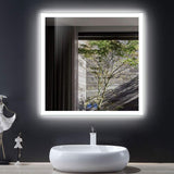 36 Inch Square LED Bathroom Mirror, Antifog Wall Mounted Lighted Vanity Mirror