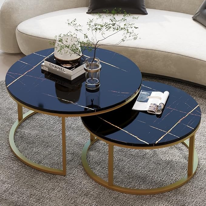 Round Coffee Table, Nesting Tables Set of 2, Large : Ø 34.0", Small : Ø 26.0", Modern Design Furniture Side End Table for Living Room,