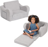 Extra Wide Toddler Chair, 2-in-1 Toddler Couch Fold Out, Convertible Sherpa Sofa to Lounger for Boys & Girls