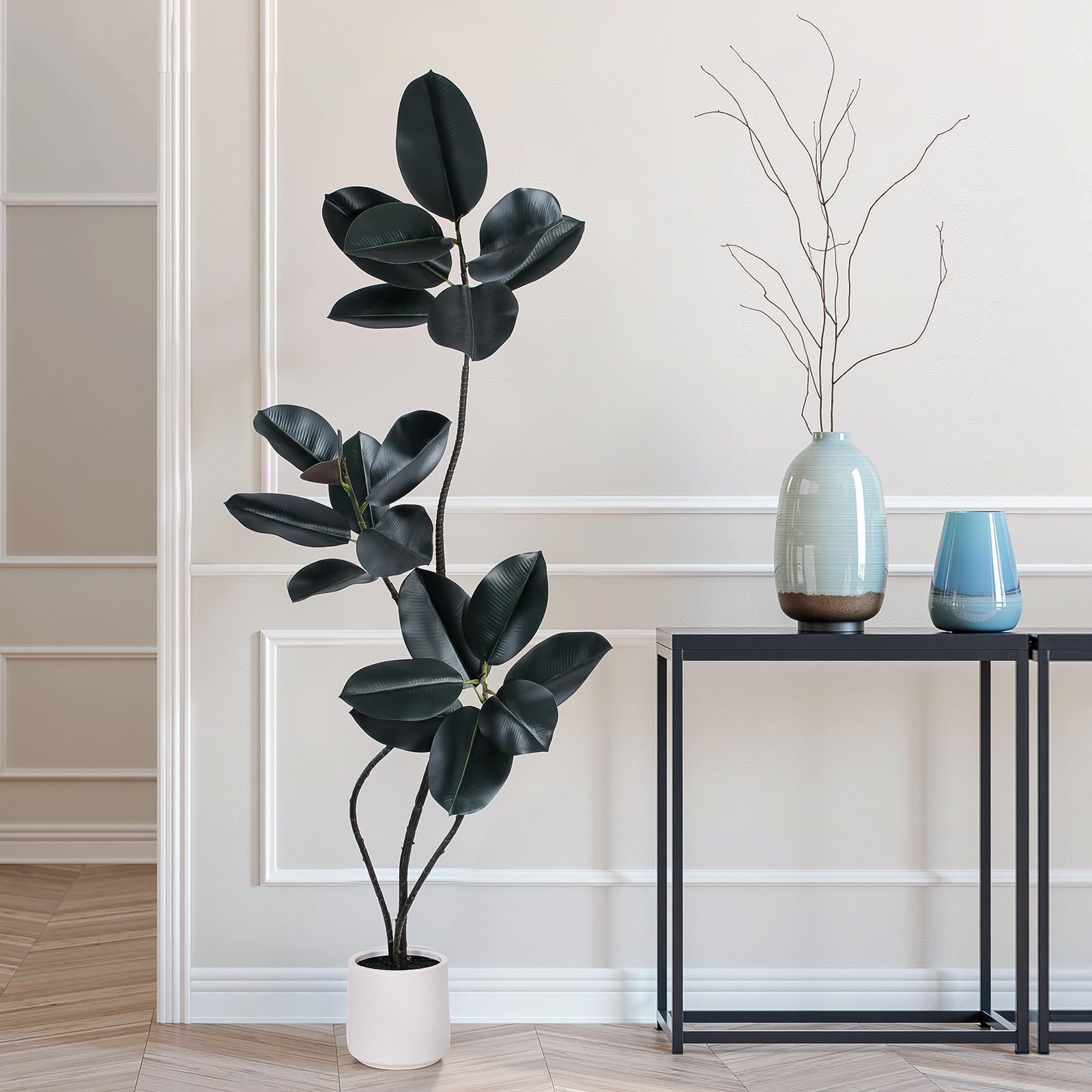 Artificial Rubber Tree Plant -5FT Faux Plants Indoor with Planter