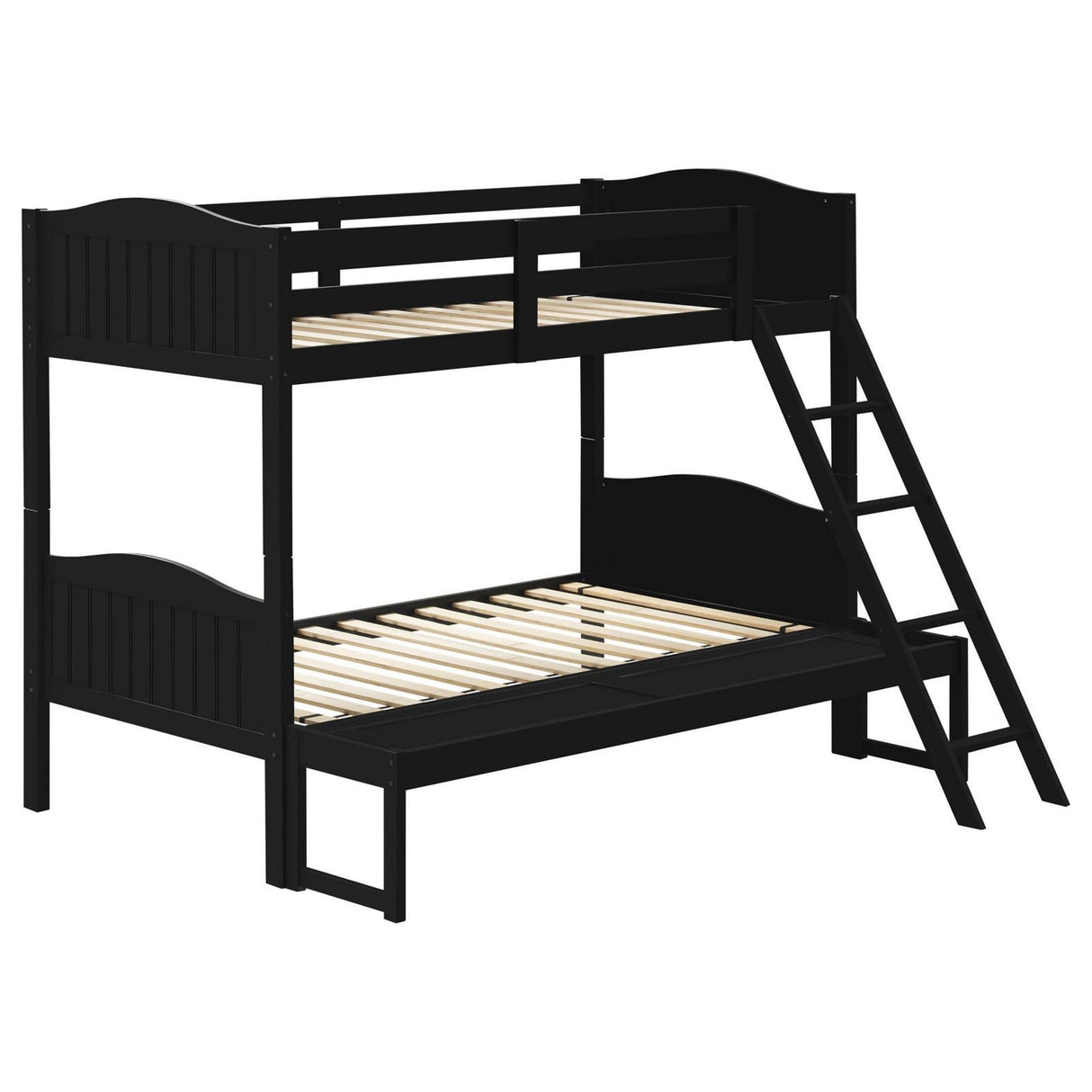 Over Full Bunk Bed, Attached Ladder, Guard Rails, Black Wood