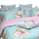 Shabby Floral Duvet Cover Set Pink Grid Cotton Farmhouse Bedding with Hidden