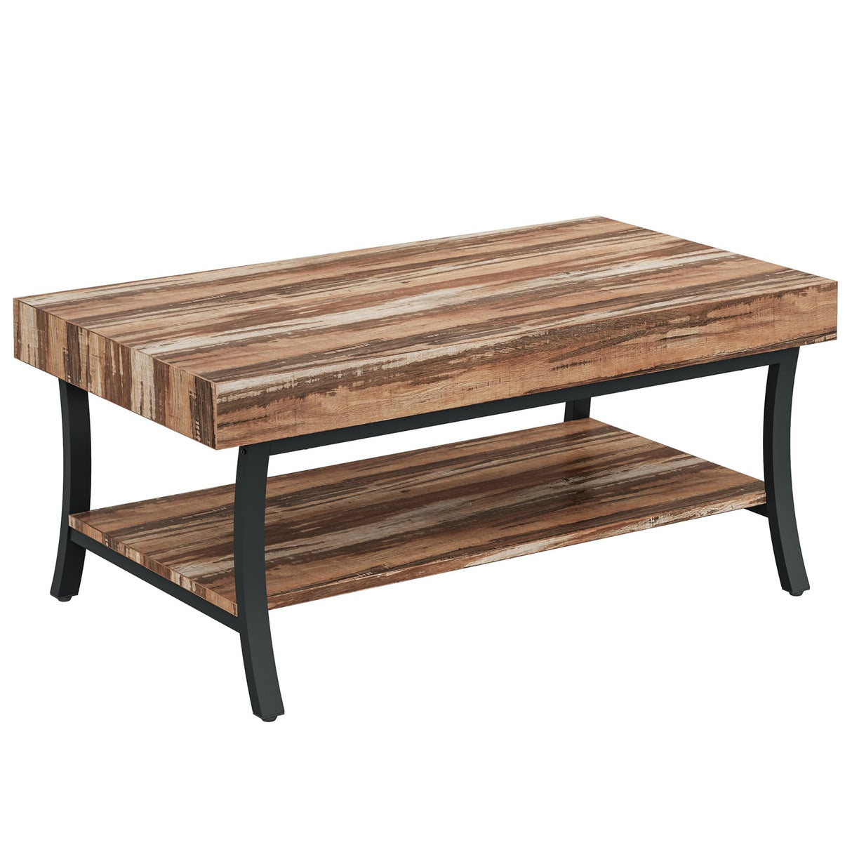 Farmhouse Coffee Table with Storage, 2-Tier Rustic Living Room Table Industrial Center