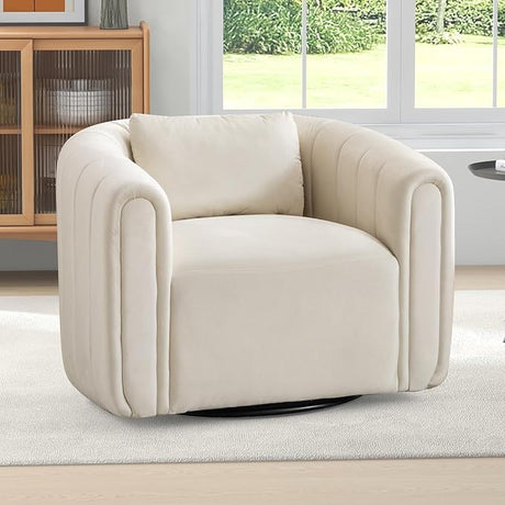 Swivel Barrel Chair,Velvet Accent Chairs for Living Room,Modern Channel Comfy Armchair