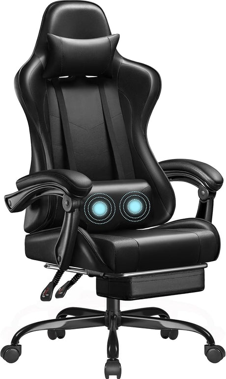 Homall Gaming Chair, Video Game Chair with Footrest and Massage Lumbar Support, Ergonomic Computer Chair Height Adjustable with Swivel Seat and Headrest (White)