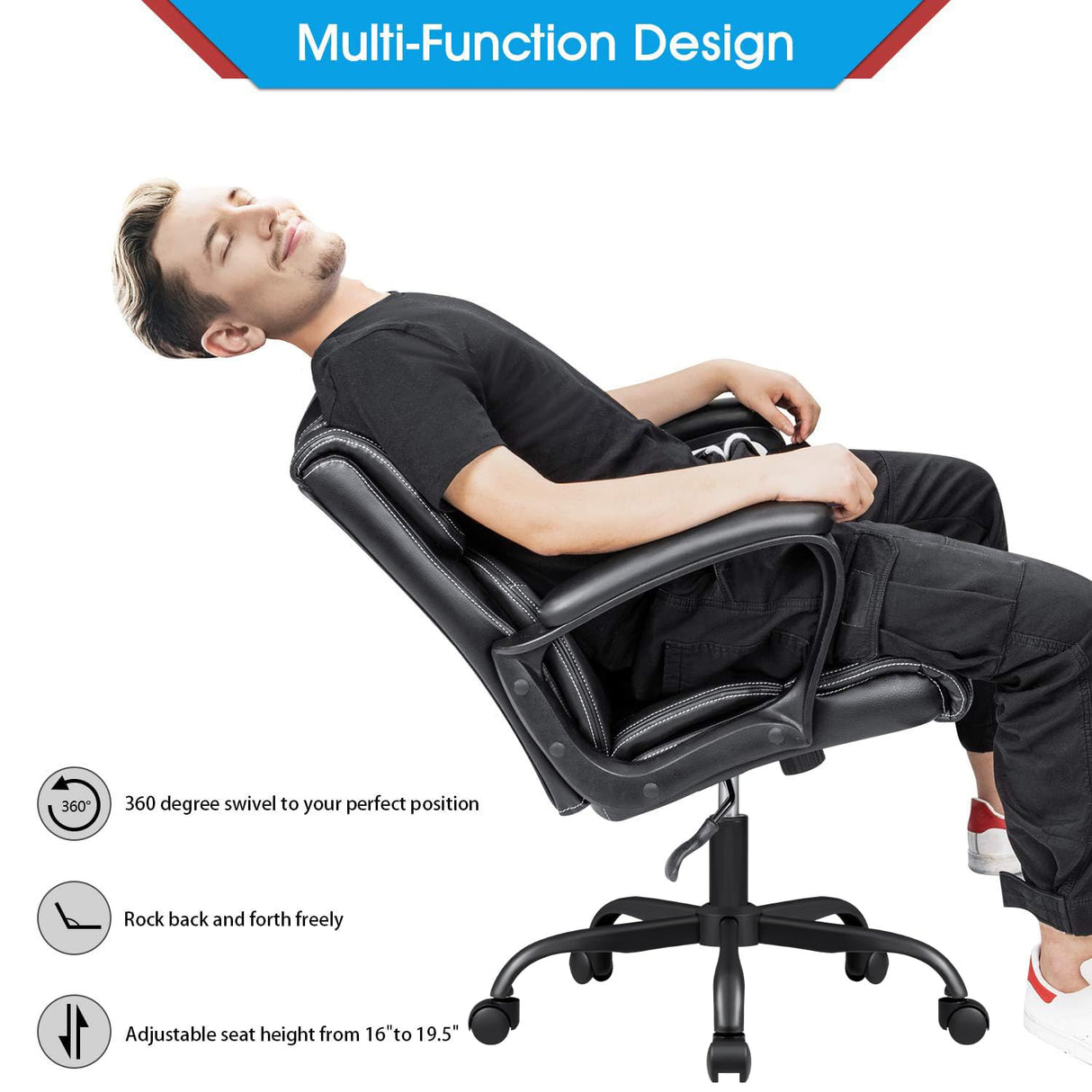 Mid Back Executive Office Chair Swivel Computer Task Chair with Armrests,Ergonomic