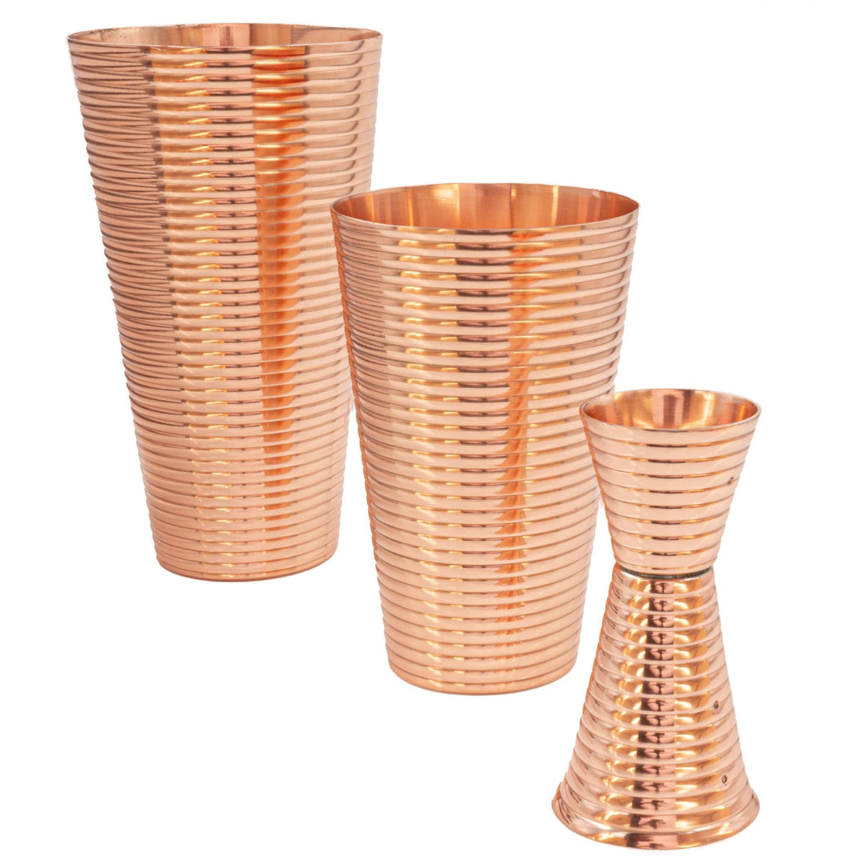Fluted Copper 3-Piece Cocktail Shaker Set