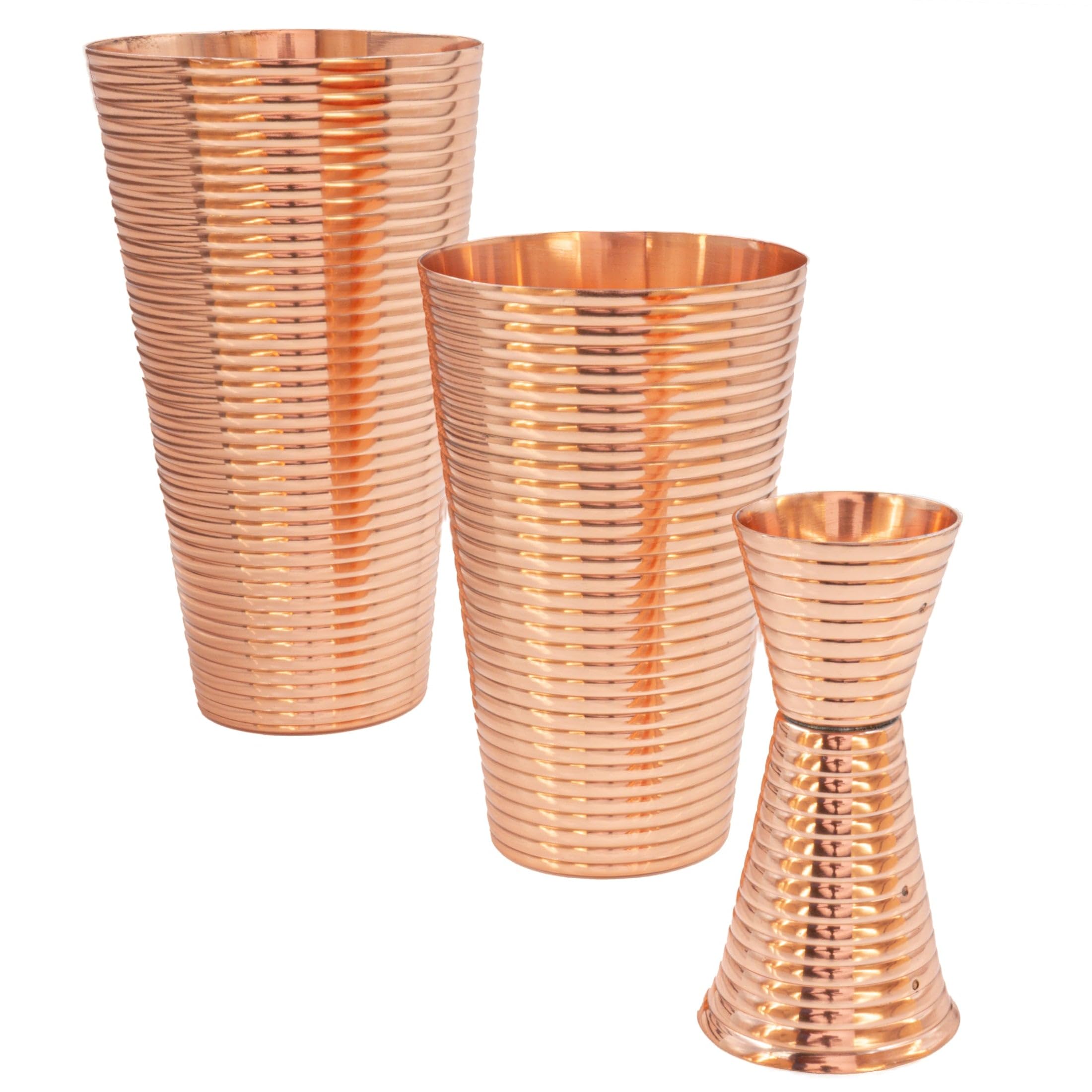 Fluted Copper 3-Piece Cocktail Shaker Set