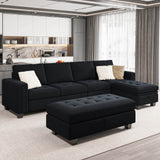 Velvet Convertible 4-Seat Sectional Sofa with Reversible Chaise L Shaped Sofa Couch Furniture