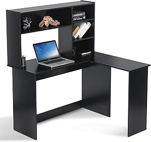 Wood L Shaped Computer Desk with Hutch Modern Corner Gaming Desk with Storage