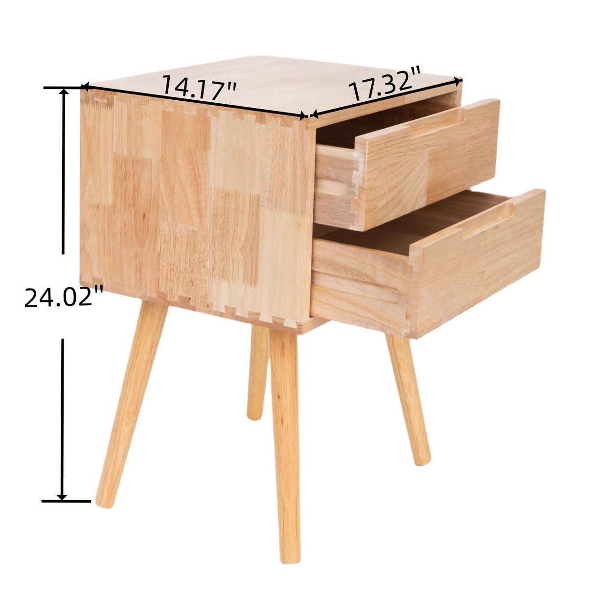 Oak Night Stands with 2 Drawer Bed Side Tables with Solid Wood Feet, End Table with High Stool Leg, for Bedroom, Living Room - Natural