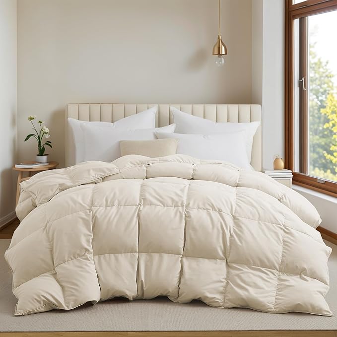 Goose Feather Down Comforter with Pinch Pleat Design - All Season Duvet Insert