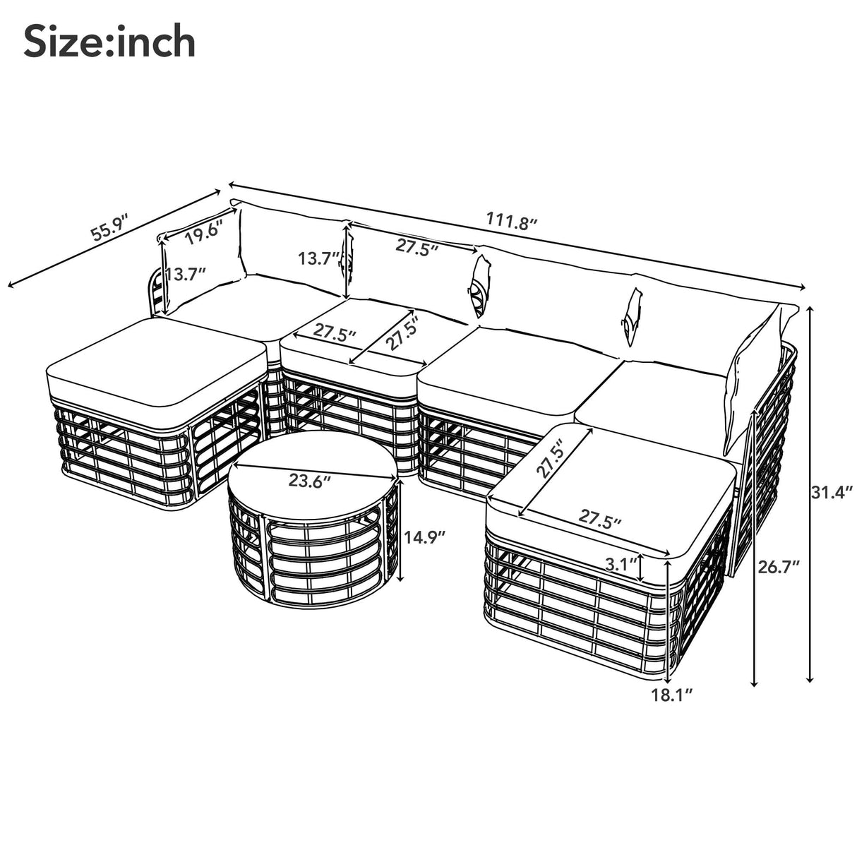 Loojane 7 Pieces Wicker Patio Furniture Coversation Set, Outdoor Sofa Set