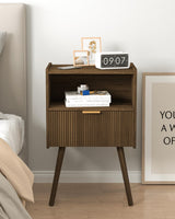 Nightstand,Modern Bedside Table with Storage Drawer and Open Wood Shelf