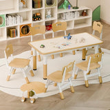 48 Inch Table and 4 Chairs Set, Kid Table and Chairs Set, Toddler Table and Chair Set, Height Adjustable, Multi-Activity Table, Graffiti Desktop, Classroom, Daycare, Home, Beige