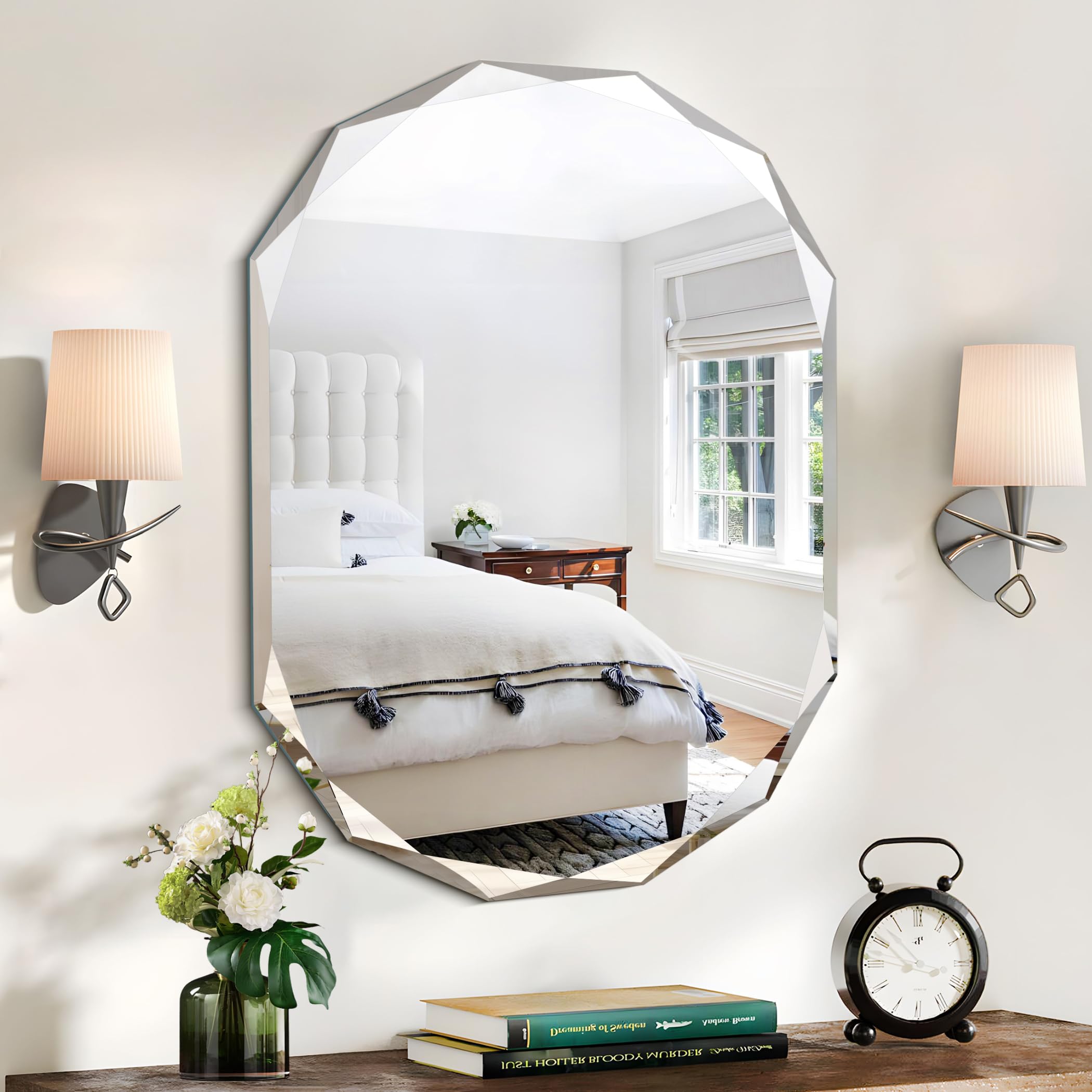 Frameless Bathroom Mirror, Vanity Mirror Beveled Edge Wall