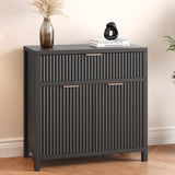 Fluted Door Storage Cabinet, 2 Door 1 Drawer Accent Cabinet, Durable Sideboard Buffet