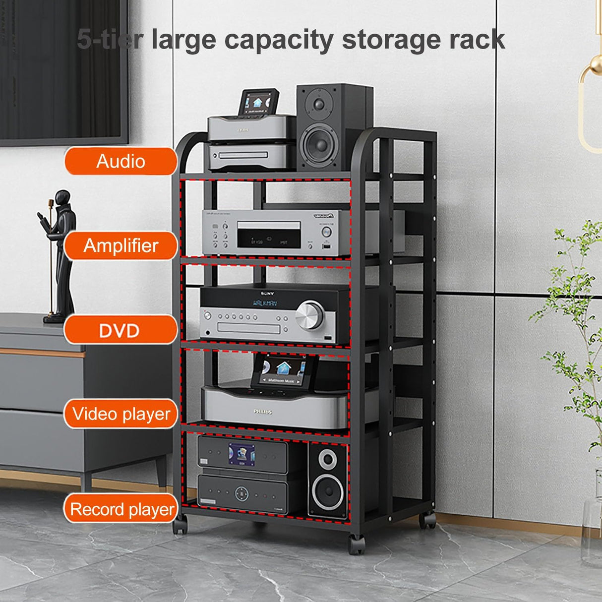 5-Tier AV Media Stand, Corner TV Entertainment Center Stereo Components Storage