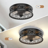 12 Inch Flush Mount Ceiling Light with Rippled Glass - 2 Light Vintage Black Fixture