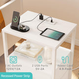 White Night Stand with Charging Station and USB Ports, Small Nightstand