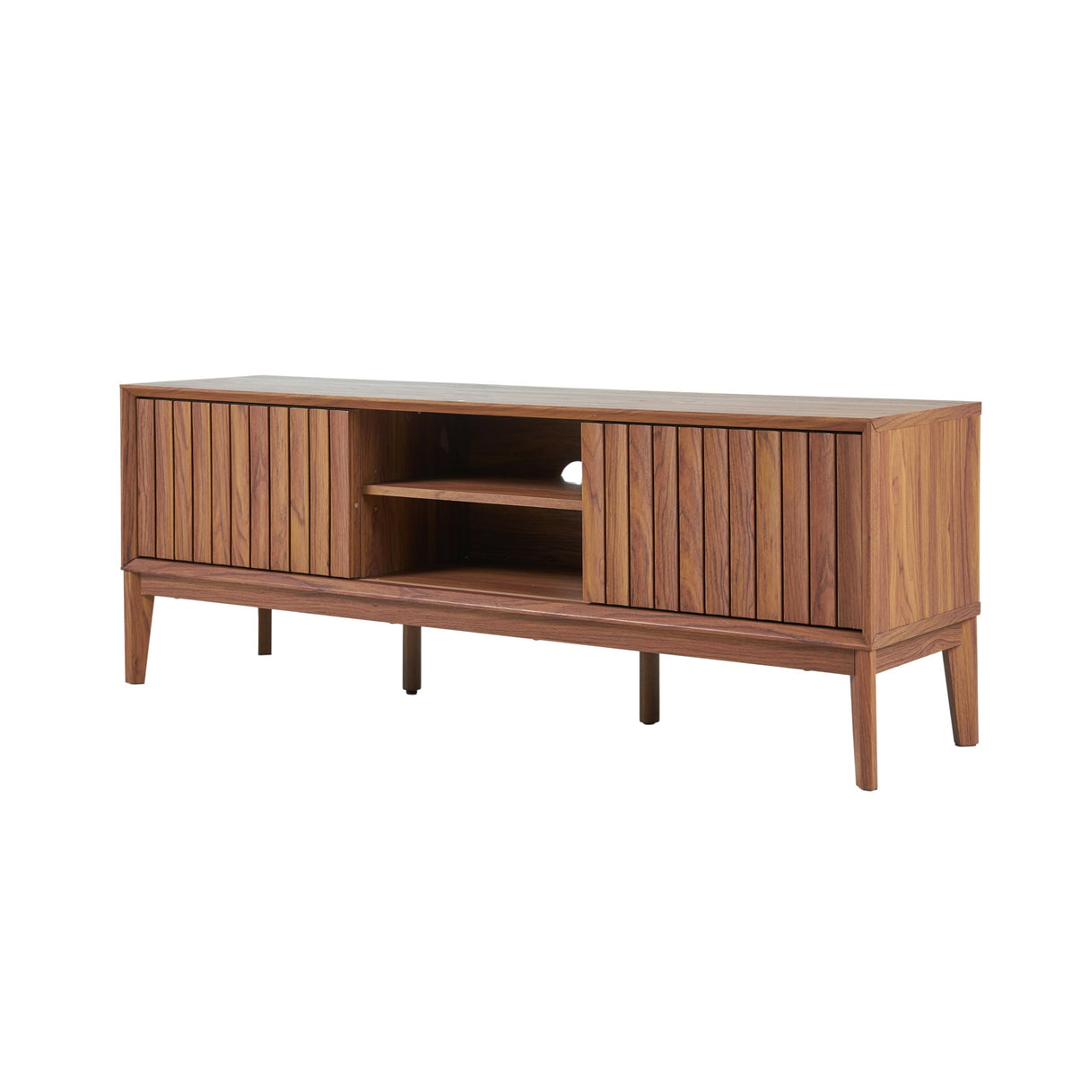 JONATHAN Y TVS1000B Gennaro 58 in. Farmhouse 3-Storage Sliding Door TV Stand Fits TVs up to 65 in. with Cable Management, Walnut Entertainment Center with Storage for Living Room, Bedroom