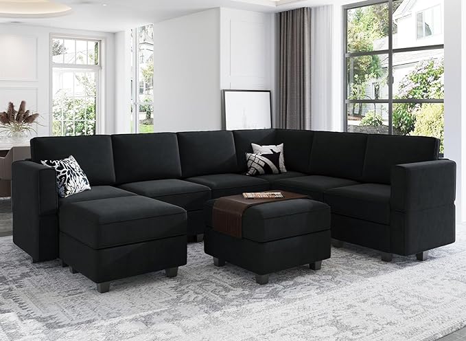 Modular Sectional Sofa with Storage Seat Oversized U Shaped Couch with Reversible Chaise Sofa Set with Ottoman Velvet Grey